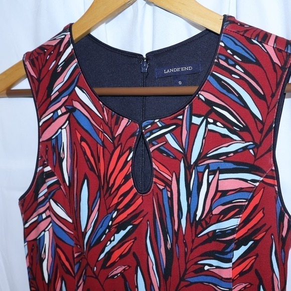 Lands End Sheath Dress Keyhole Bodice Womens Size 0 Back Zip Multicolor Heavywt - Picture 2 of 11